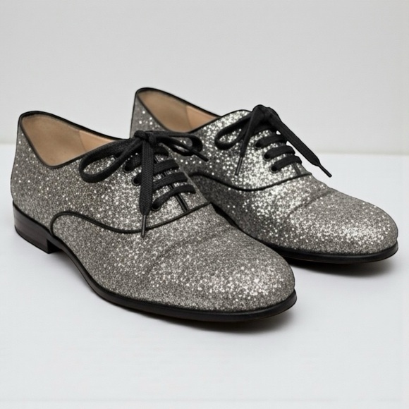 Christian Louboutin Shoes - Christian Louboutin Glitter Oxford Flats | Silver Red Sole Shoes EU 39